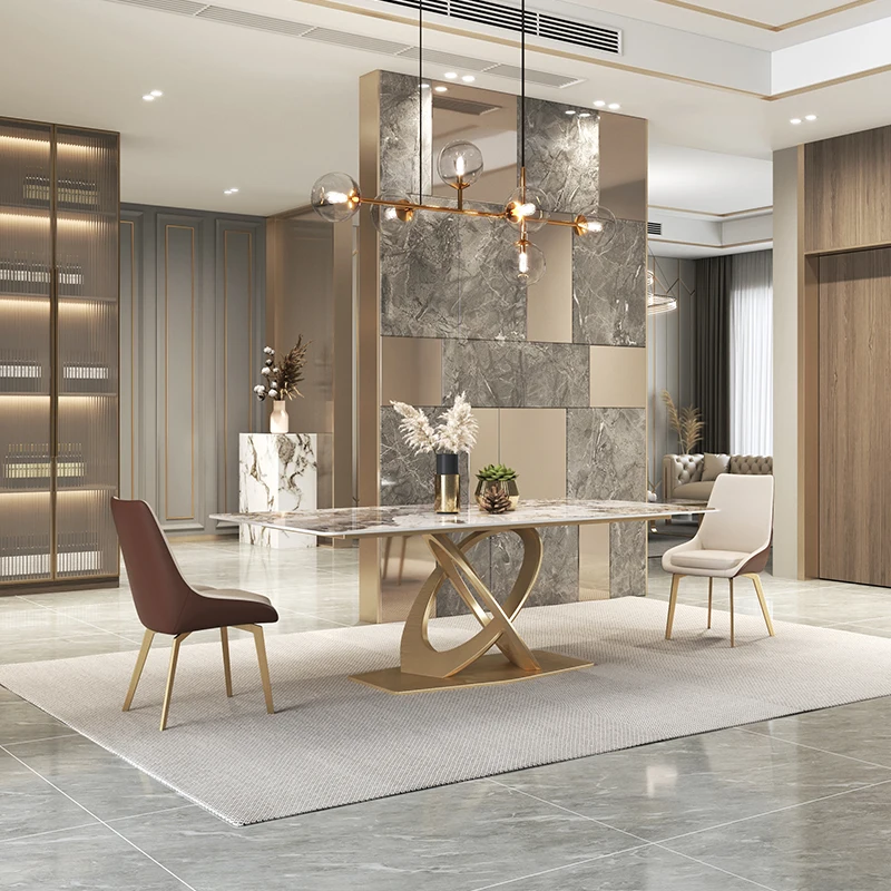 Luxury Stainless Steel Square Marble Dining Table Furniture Imported Modern Slate Dining Room Dining Tables