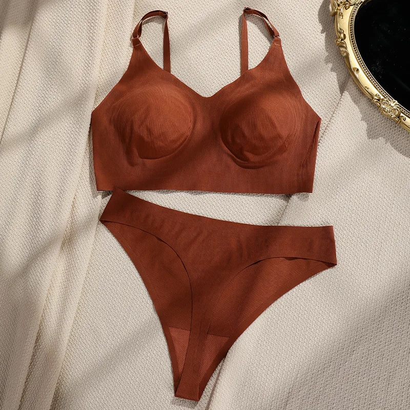 Japan girls bra underwear thong set U back comfortable breathable wireless sports vest seamless women bralette and panties set