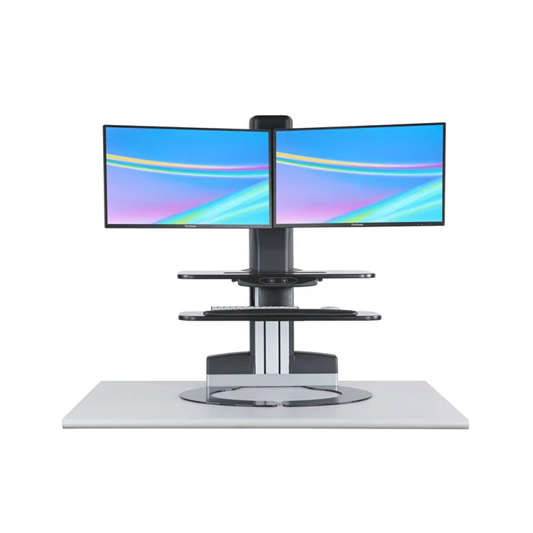 Electric 2-tier Sit-Stand Workstation with  Dual Monitors: Desk Stand or Clamp