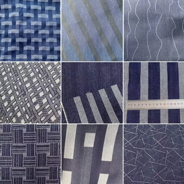 Black, White and Blue No-wash Yarn-dyed Striped Denim Cotton Polyester Woven Denim Fabric
