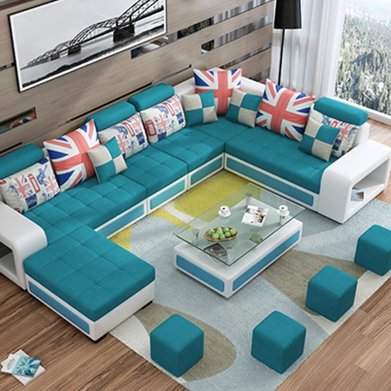 Lobby Comfortable Living Room Furniture 9 Seater Designer Italian Fabric Sofa