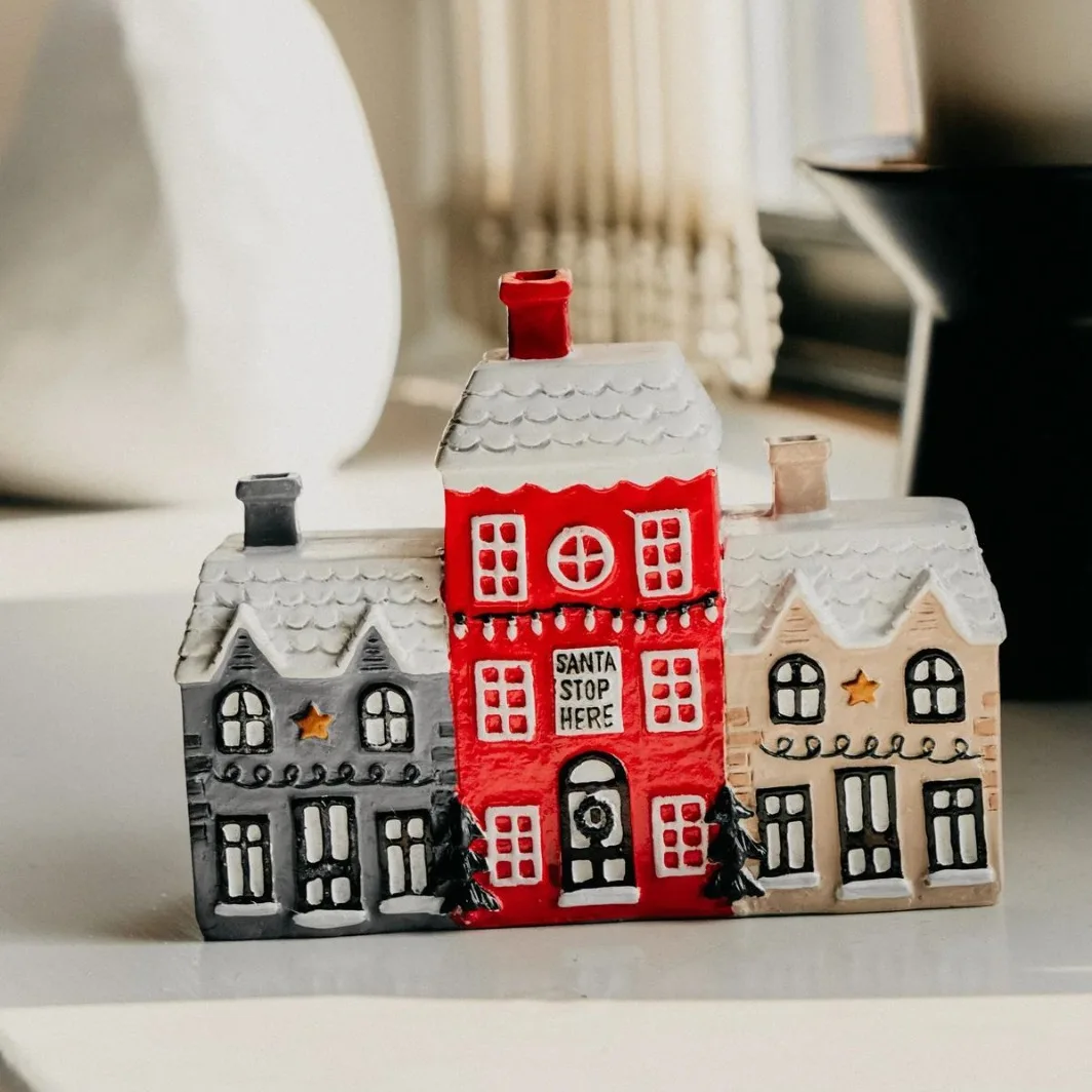 Village Cone Holder Decorations for Christmas House Incense Burner Resin Decorations cottage incense burner candle holder  decor
