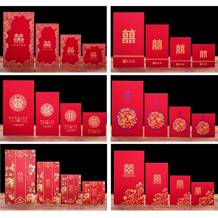 2021 wholesale custom printed wedding red packaging envelopes chinese new year red packets with logo