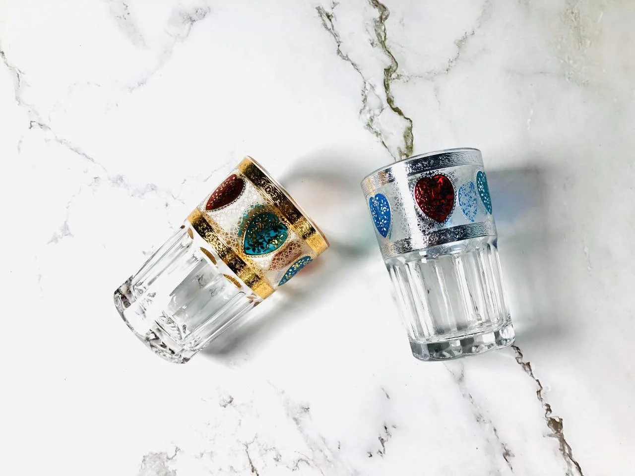 6 унций, классический стеклянный стакан в марокканском стиле с гравировкой для воды и чая, маленькие стеклянные чашки для чая с золотым покрытием