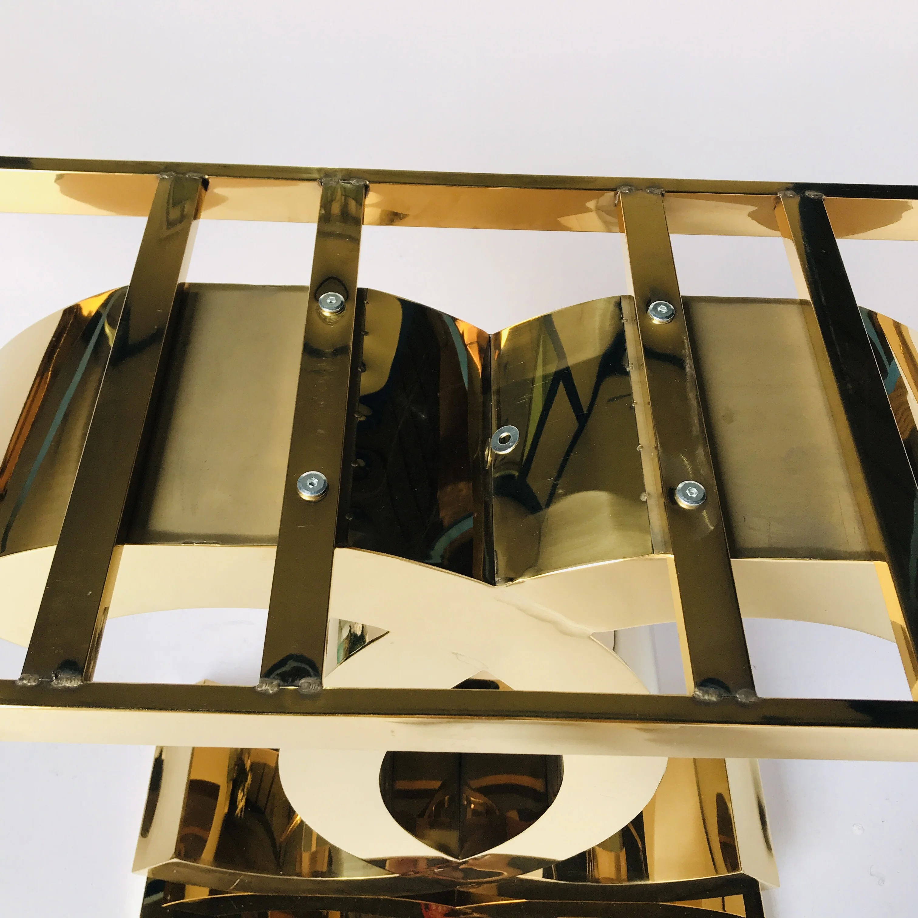 Foshan Factory Price CC Lamp Table Cc Shaped Stainless Steel High Gloss Gold Base Console Table With Marble Top