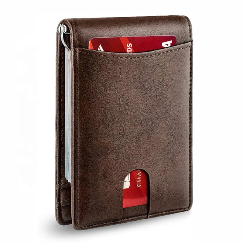 Custom Stylish PU Leather Sublimation Minimalist RFID Blocking Credit Card Wallet Money Clip Wallet for Men