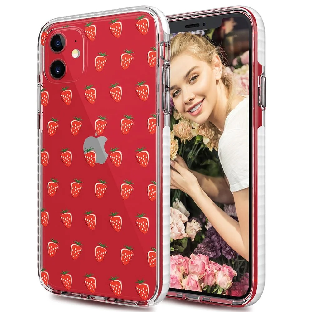 
Shockproof Bumper Case Slim Crystal Transparent Protective Hard clear Defender Phone Cover with Cute Strawberry 