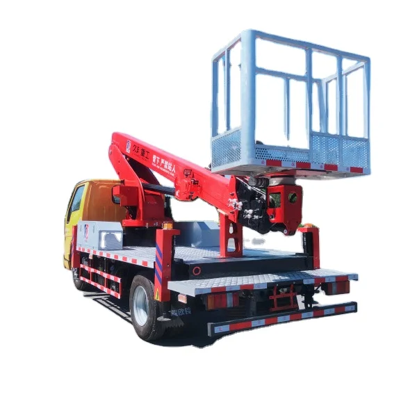 High-altitude aerial operation folded boom lifting platform truck