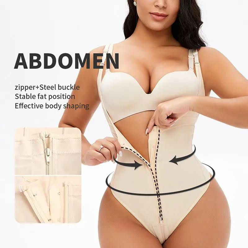 High Waist Zipper Pull Compression Women Thong Shapewear Bodysuit Body Shaper Slimming Briefs Tummy Control Plus Size Bodyshaper