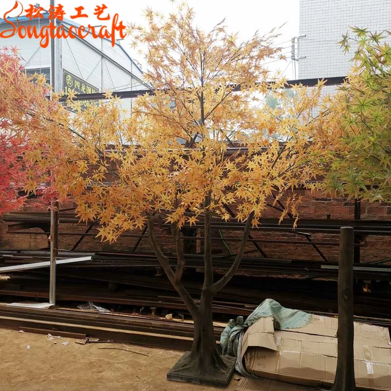 Outdoor large custom simulation red maple tree decoration, indoor and outdoor plants artificial, multi-color
