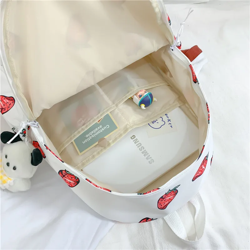 Custom Large Capacity Backpack Strawberry Print Girl Student Shoulder Bag High Quality School Bags