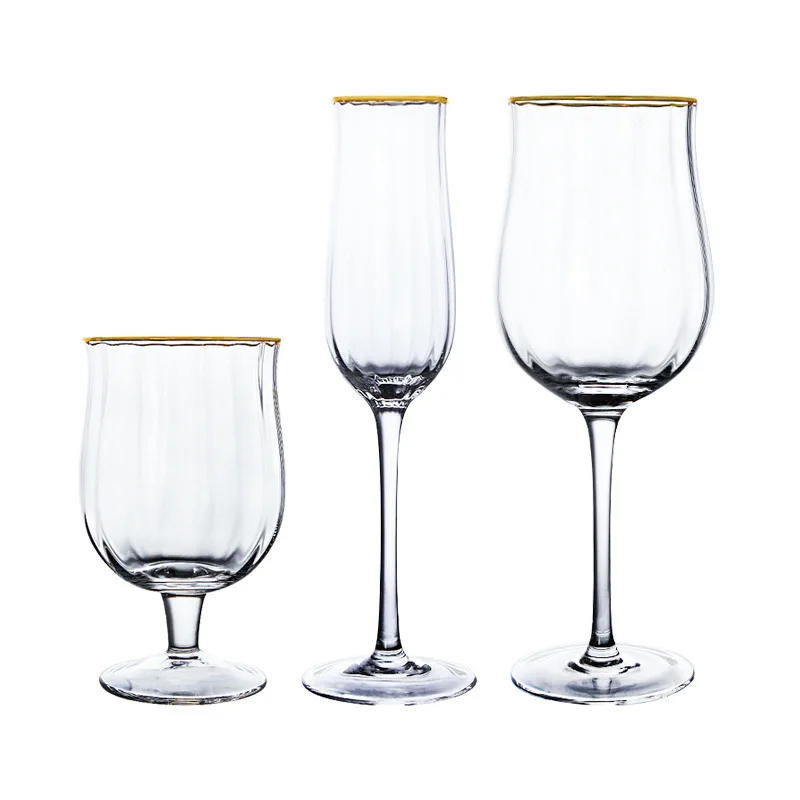 European vertical stripe crystal high quality tulip wedding glass cup gold rim champagne flute household red wine glass goblet
