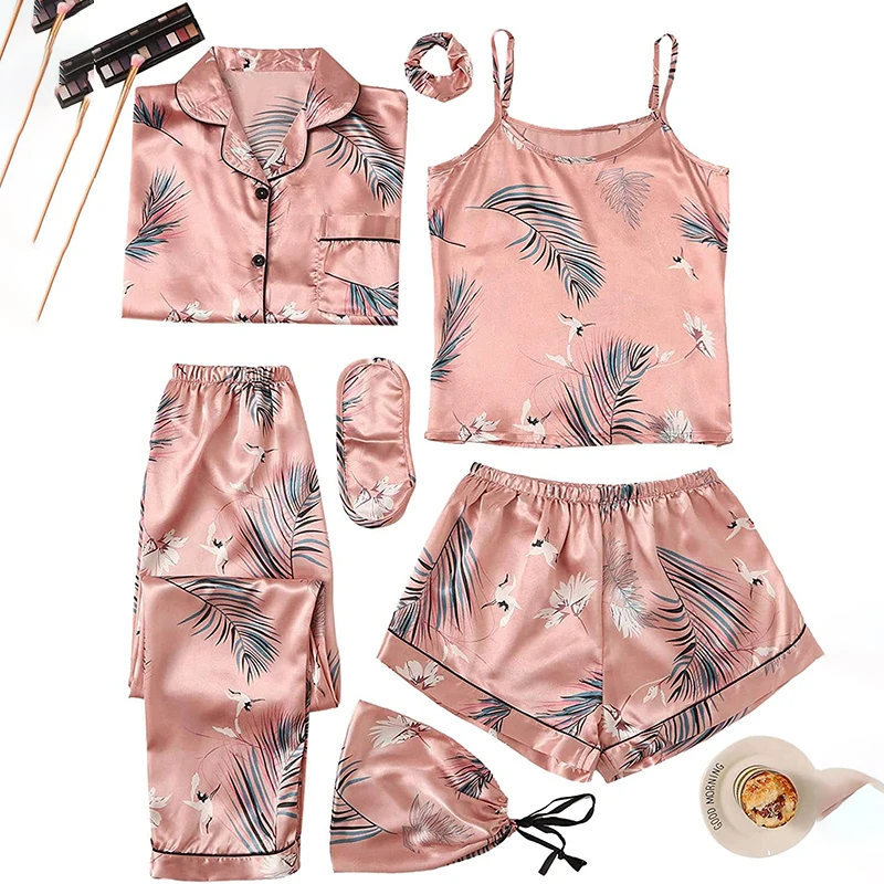 Able Baju Tidur Daster Pijama Feminino Grandes Tailles Pyjama Lounge Wear Satin Pajamas Sleep Wear Set Night Suit For Ladies