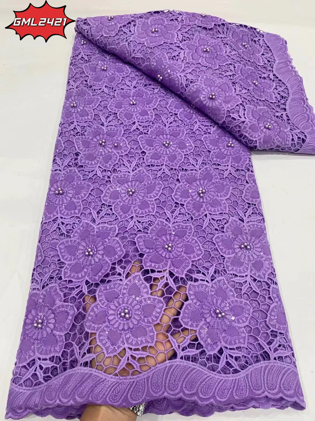 Exquisite African Dry Lace, Tissu Voile Lace Fabric High Quality Swiss Cotton White Guipiure 100% Cotton Satin Lace with beaded