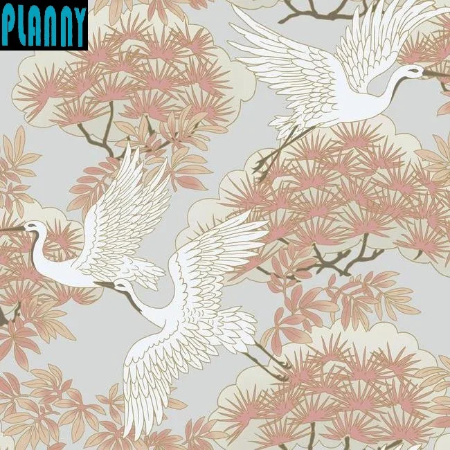 Chinese style Sprig & Heron customized mural non woven paper canvas wallpaper for living room