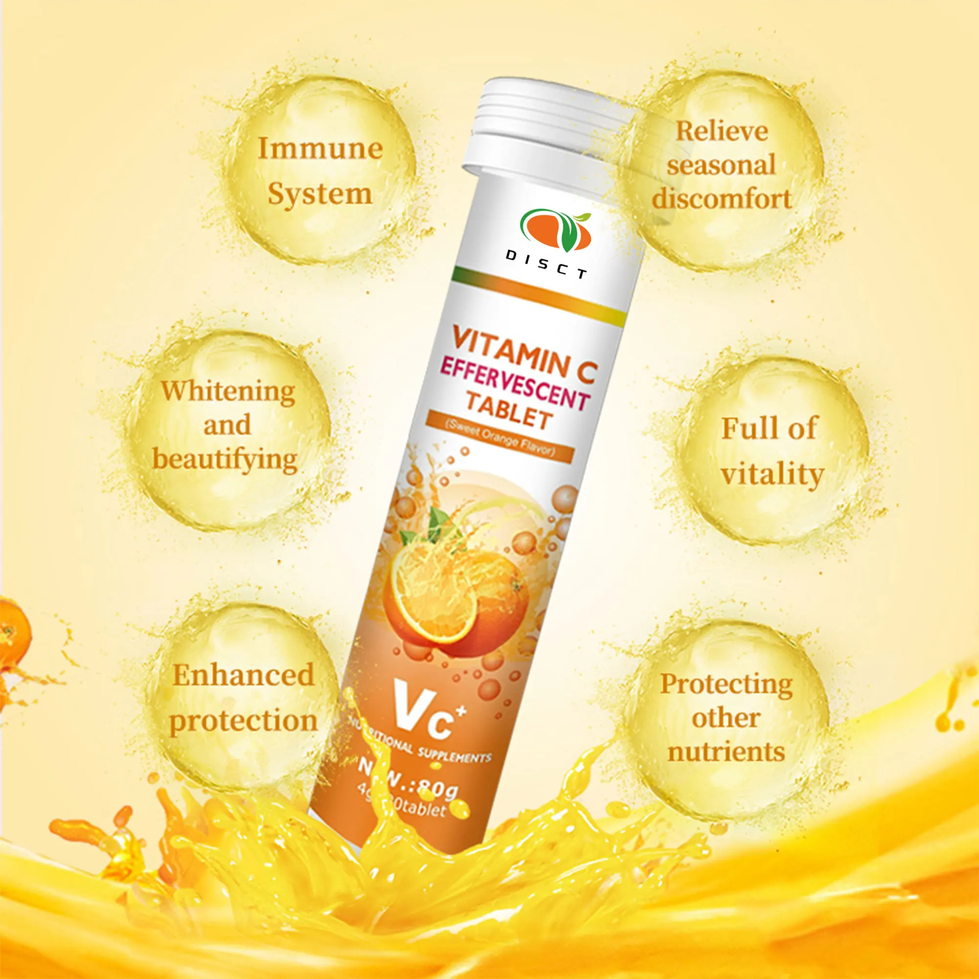 oem healthcare orange vitamin c Effervescent tablet tube supplements