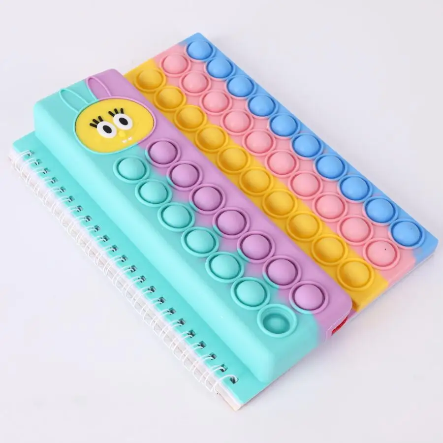 Minions cartoon cover silicone A5 bubble notebook fidget sensory toys push bubbles notebook with pencil case