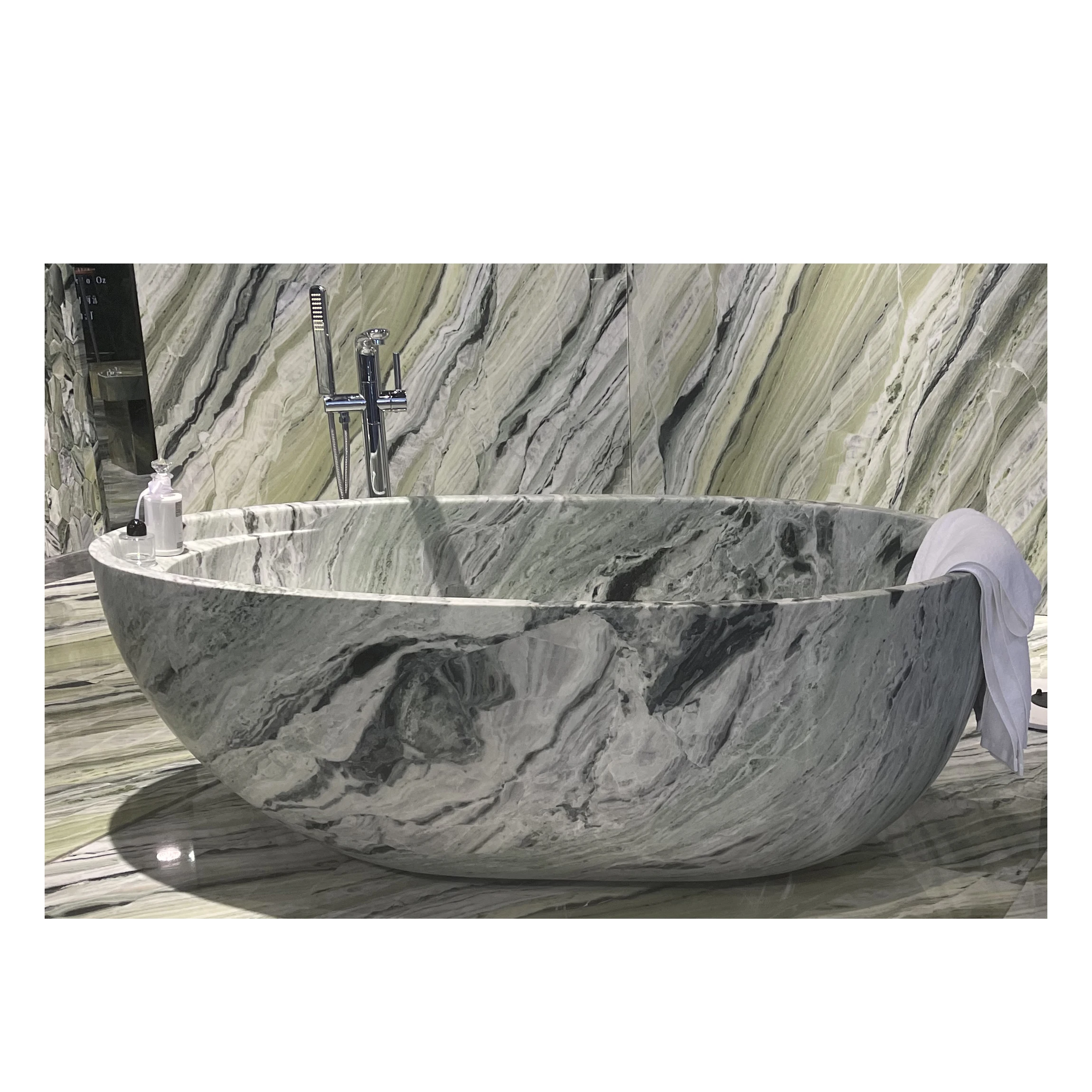 Large Modern Freestanding Solid Green Marble Natural Stone Bathtub with Drainer Square Soaking Tub Bathroom Hotel Use