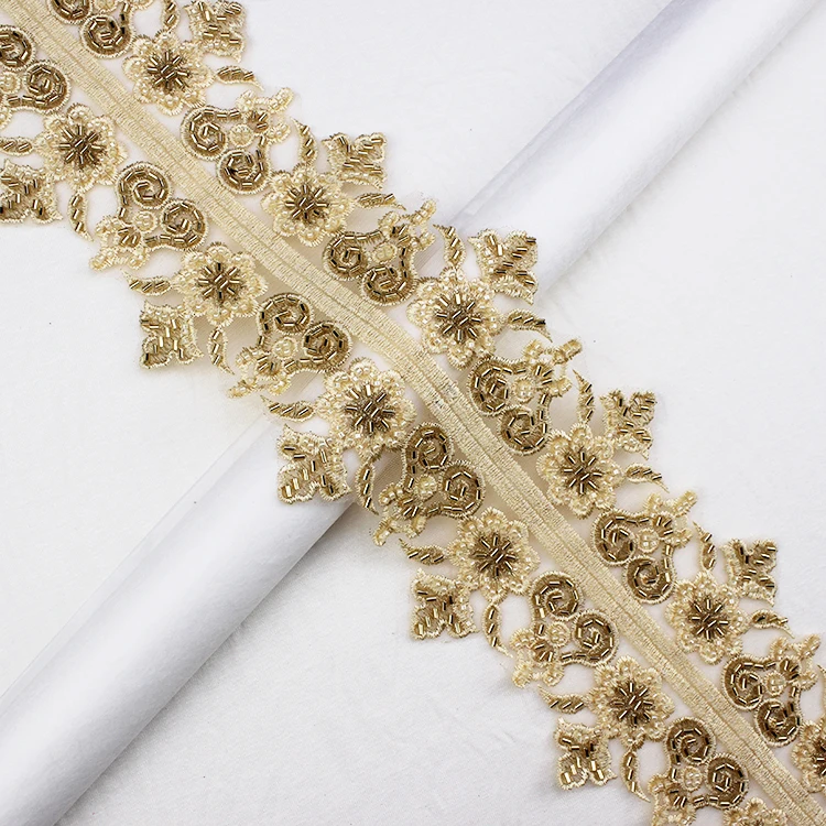 Shiny Sequin Embroidered Trim Applique Wedding Dress Diy Accessories Embroidered Lace Beading Trim Fabric For Wedding Dress