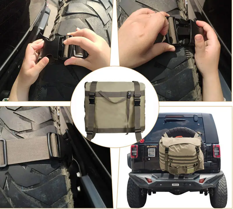 Durable Black Spare Tire Trash Tool Kits Bags Heavy Duty Truck Tailgate Backpack Cargo Storage Bag for Jeep
