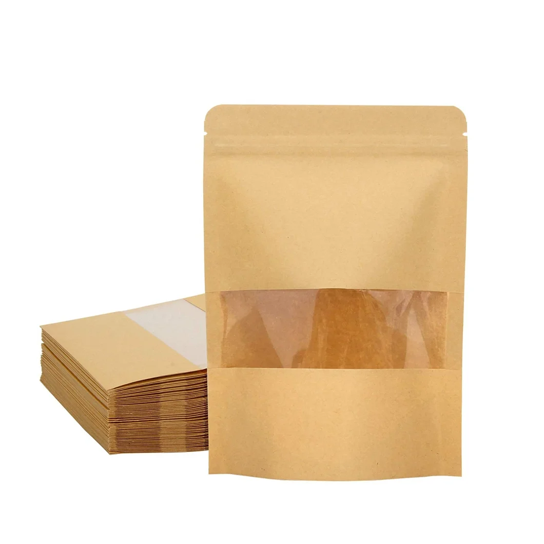Custom Zip Lock Resealable Sealed Die Cut Paper Stand up Pouch 100% Biodegradable Compostable Bags