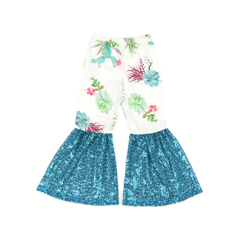 kid autumn flare brushed milk silk & sequins fabric factory outlet bell bottom pants support customized design and prints