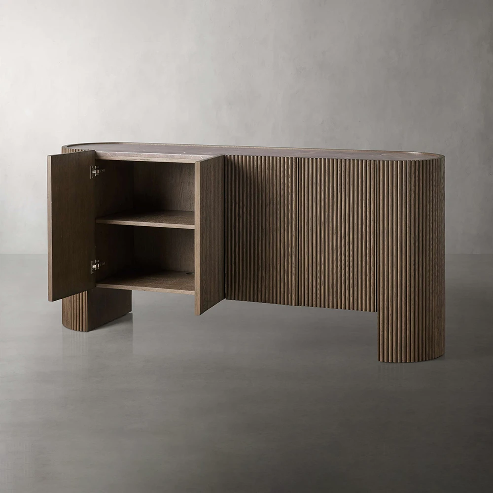 2024 New Design Oak Wood Sideboard Cabinet 4-Door Sideboard Hutch for Dining Room