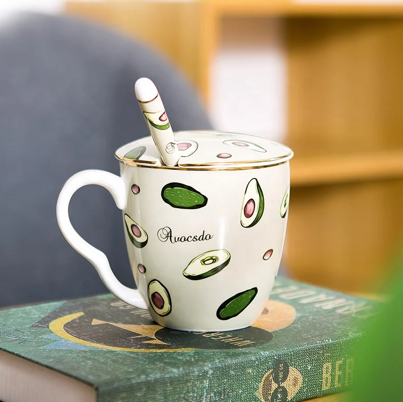 European-style simple household creative cute girl heart sweet bone china mug with lid spoon couple cup