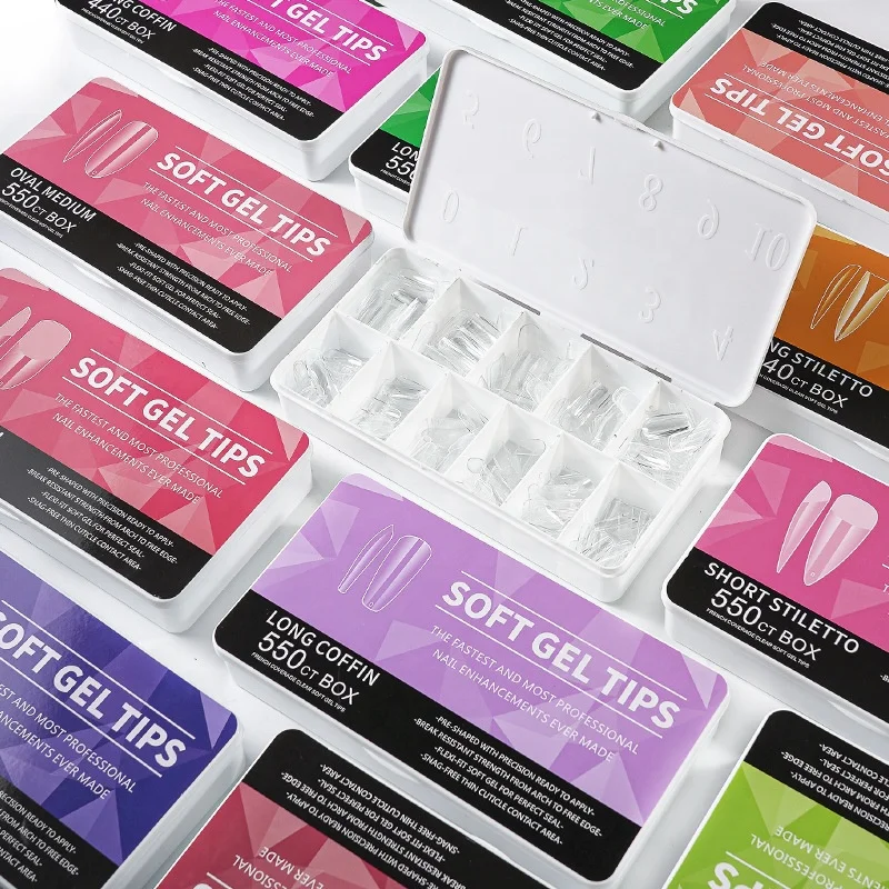 Amazon New Arrival Box Packing Nail Tips Ultra Thin Traceless Scrub Long Water Drop Almond Non Engraving And Grinding False Nail