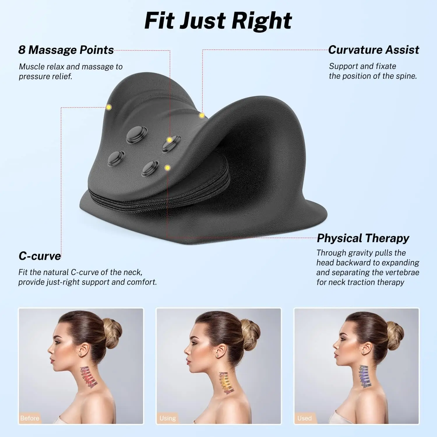 New PU Foam Airbag Traction Pillow Neck And Shoulder Relaxer For Tmj Pain Relief And Cervical Spine Alignment(Black)