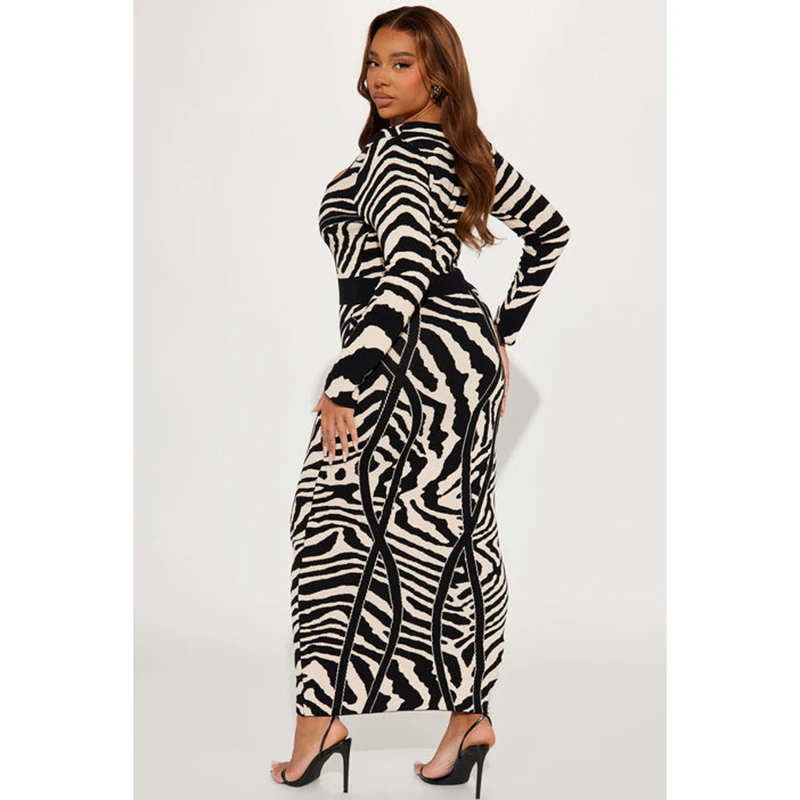New product explosion Sexy Print Dress New Style Temperament Sexy Square Neck Zebra Stripe Dress