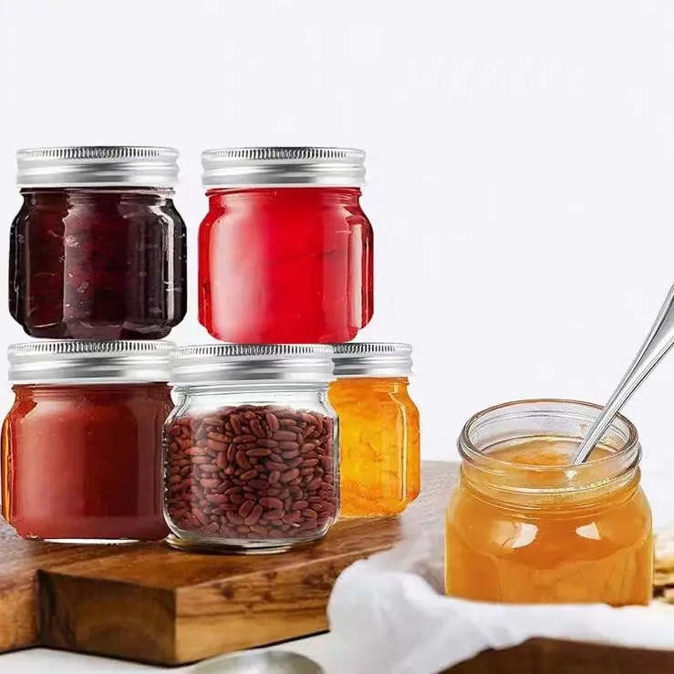 Glass Jar Supplier Wholesale Wide Mouth Mason Jar 8 oz 16 oz Mason Jar With Lid for sauce , juice , jam