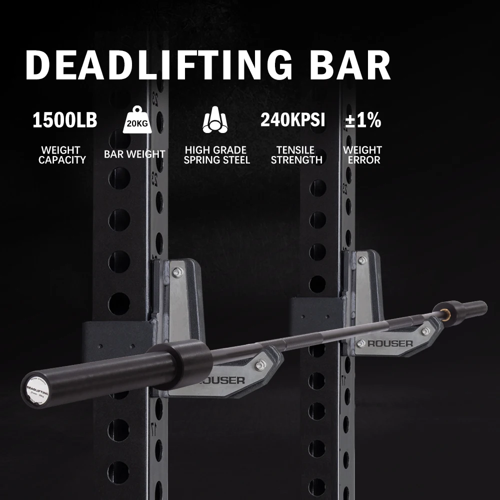 Rouser Fitness 2350mm Deadlifting Barbell Bar Black Deadlift Barbell Flange 100MM Weight Lifting Teflon Barbell Bar Power Rod