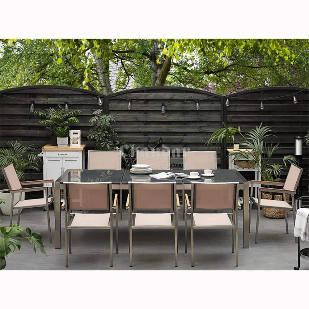 Factory Wholesale High Quality Stainless Steel Patio Garden Furniture Dining Table And Chairs