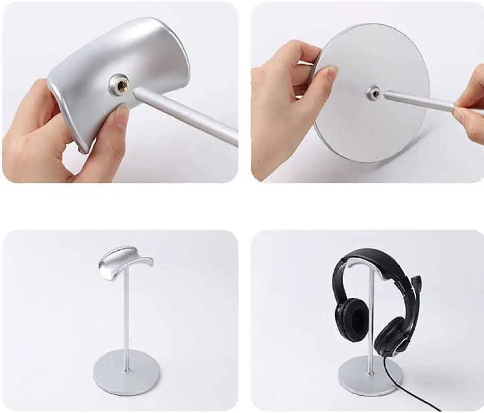Headphone Stand Headset Holder Earphone Stand with Aluminum Supporting Bar Flexible Headrest ABS Solid Base for All Headphones