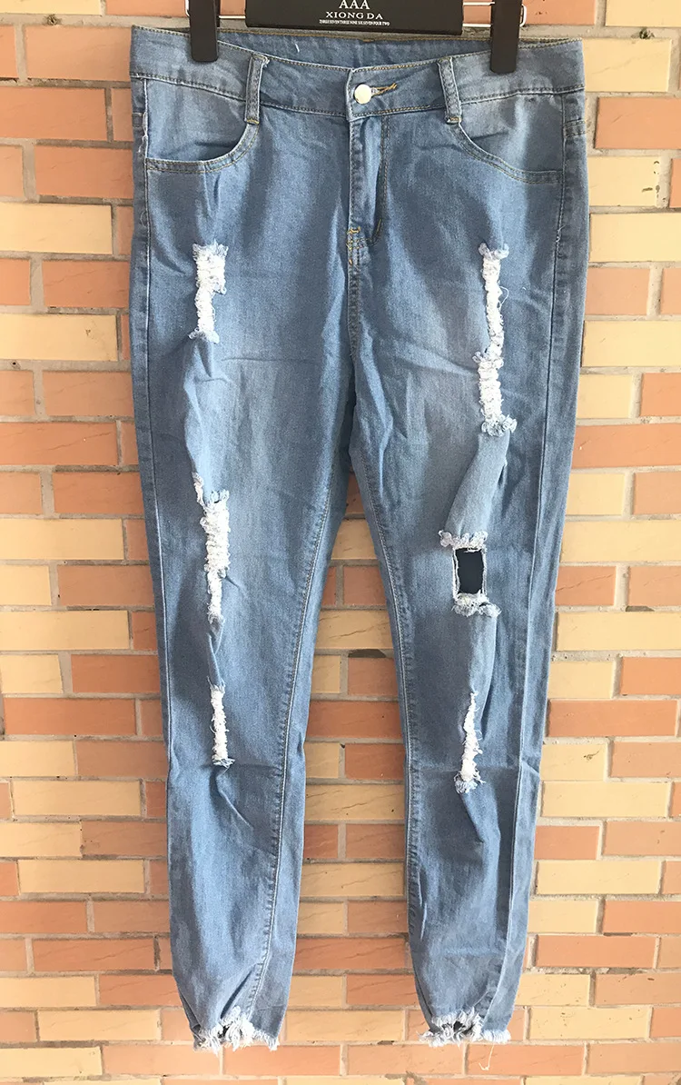 woman distress jean Washed Hollow Out hole stitched elastic flared pants high waist jeans for women ripped stacked jeans