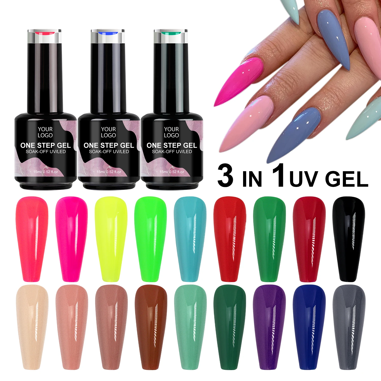Private Label Factory Supply 3 in 1 Colors Gel Nail Polish Custom one setp Gel Polish For Nail Salon