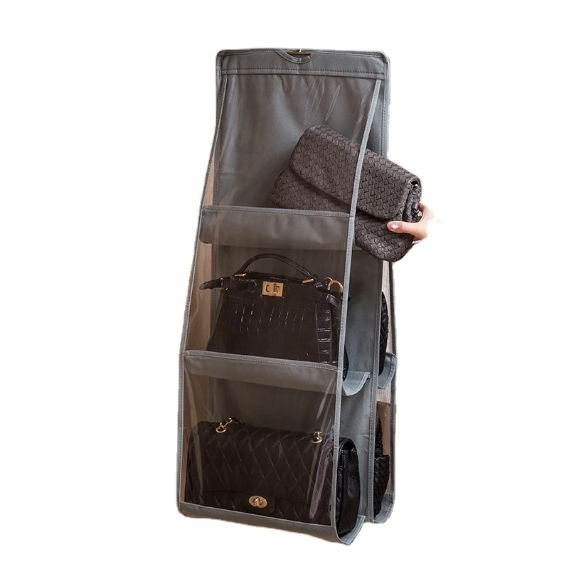 6 Pocket Hanging Handbag Organizer for Wardrobe Closet Transparent Storage Bag Handbag organizer storage