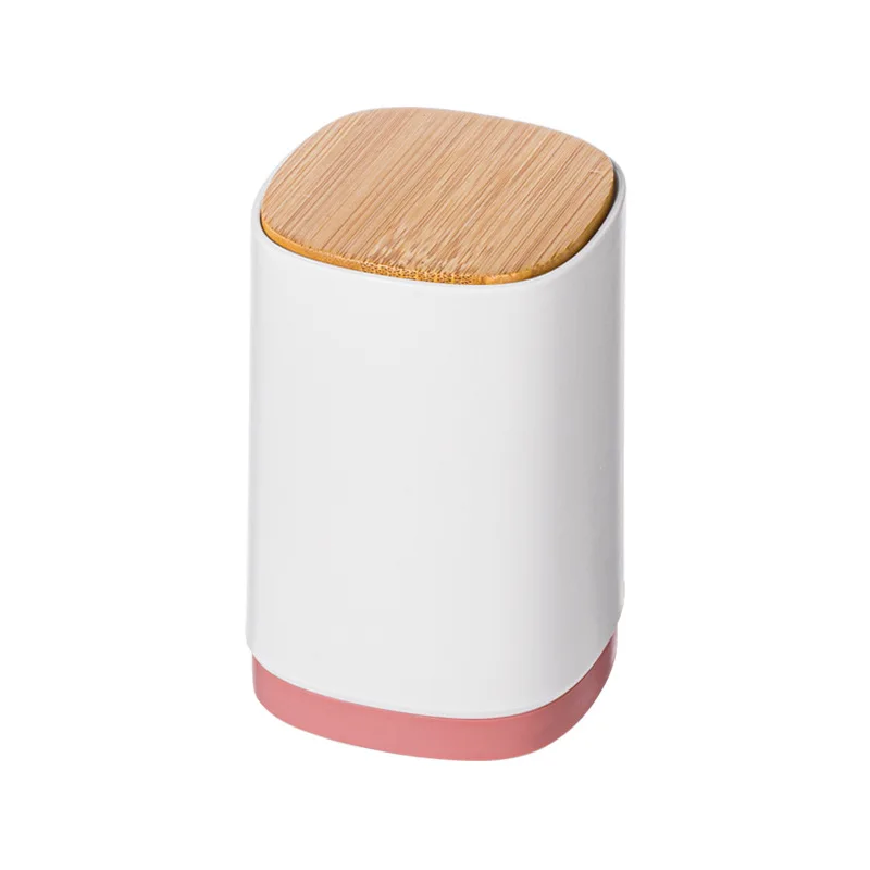 TikTok Creative Automatic Press Plastic Toothpick Holder Cans Desktop Swab Dental Floss Toothpick Storage Box with Wood Cover