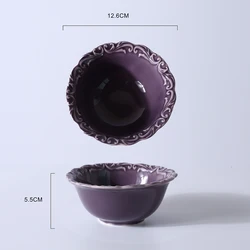 Wholesale Fancy Design Ceramic Bowl Restaurant Royal Luxury Embossed Purple Salad Soup Bowls