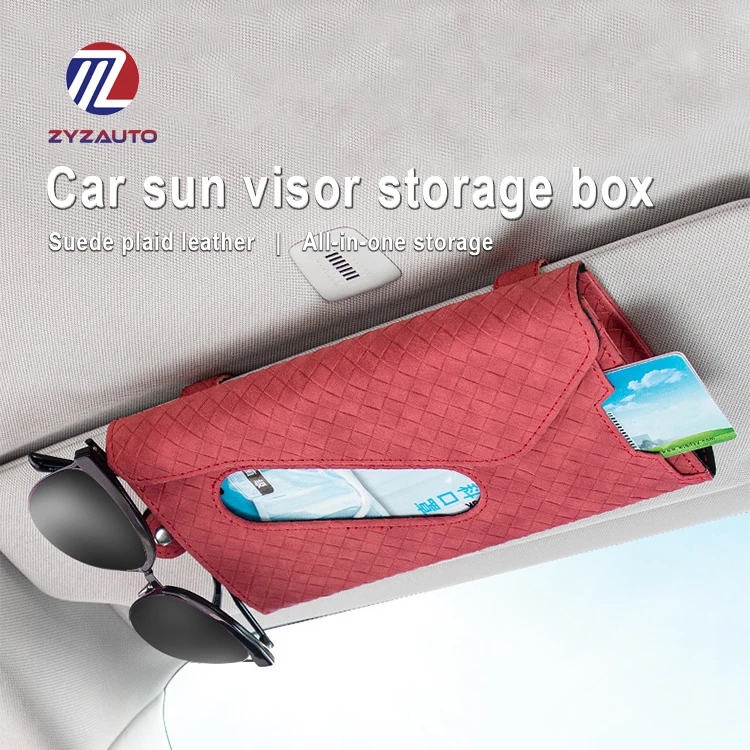 ZY Multi-function Tissue Holder Glasses Clip Car Sun Visors Tissue Storage Leather Material Tissue Box For Car