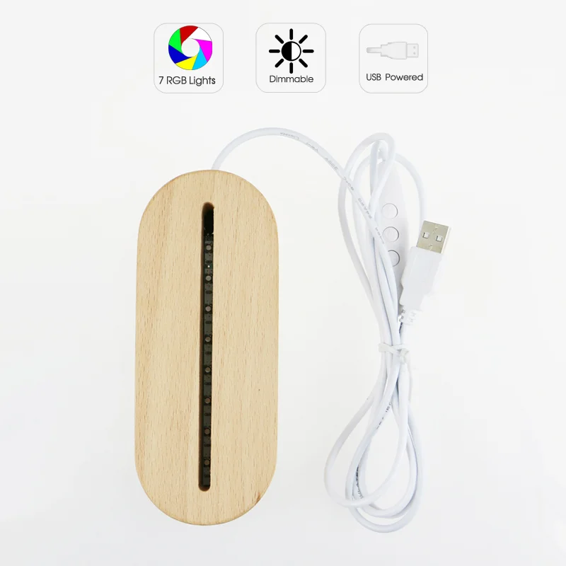 solid beech 7 Color LED Oval Wooden Night Light Base, RGB 3D Lamp Holder For Blank Acrylic Factory wholesale