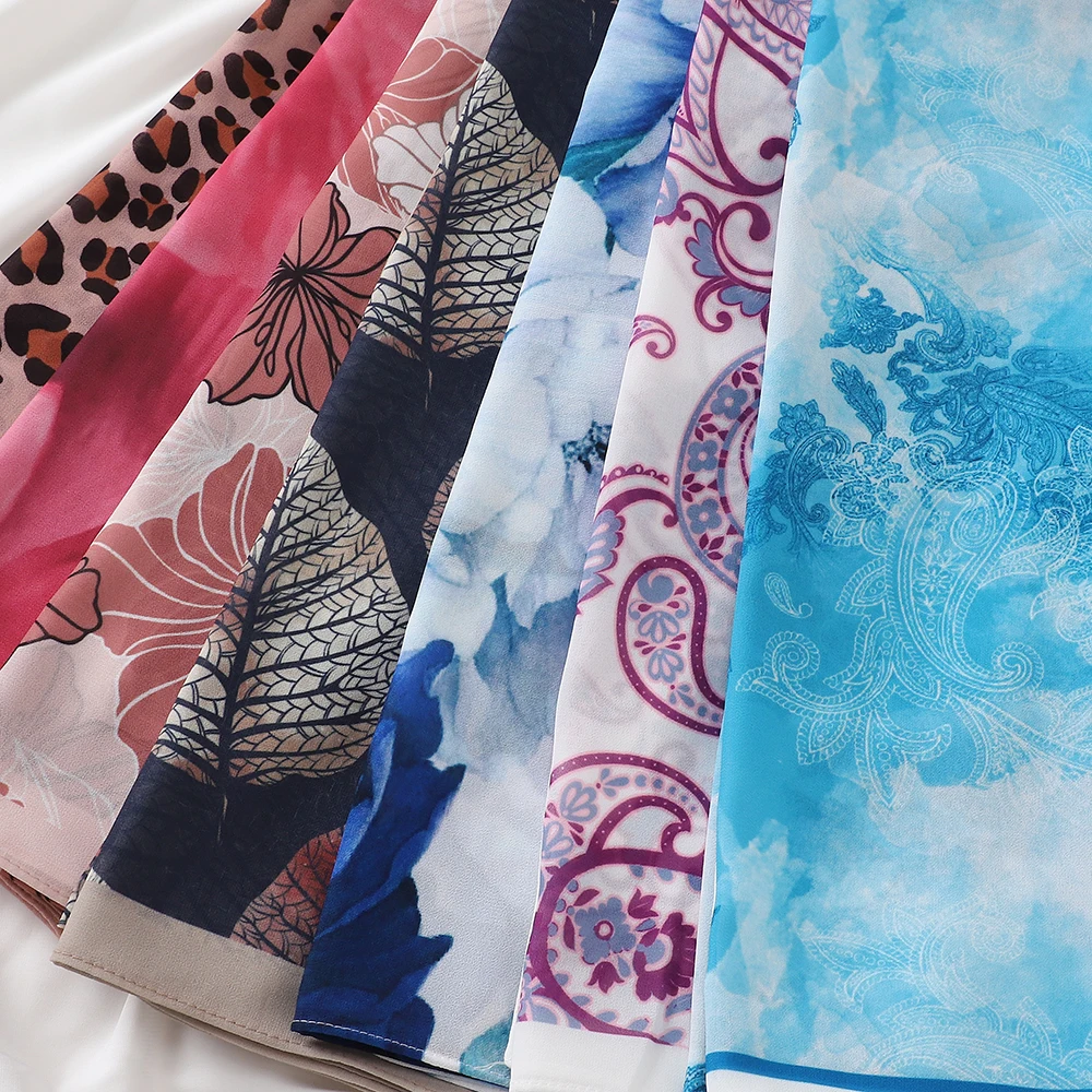 New Digital Print Shawl Wholesale Malaysia Chiffon Voile Custom Printed Hijab Tudung Bawal Floral Headscarf Wraps for Women