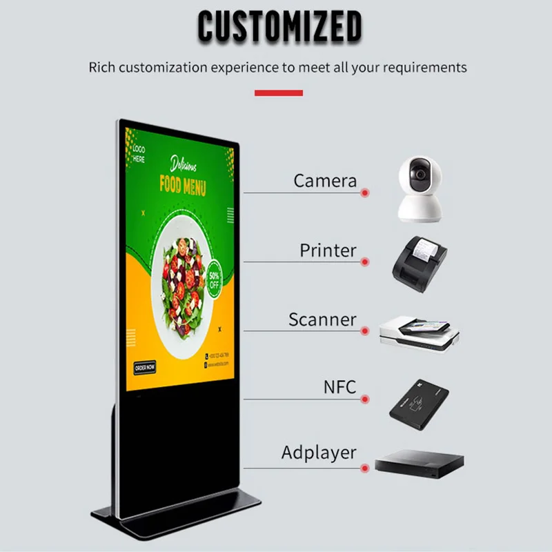 49-Inch Free Standing Vertical Interactive Advertising Display LCD Touch Screen Monitor Kiosk Wayfinding Digital Signage