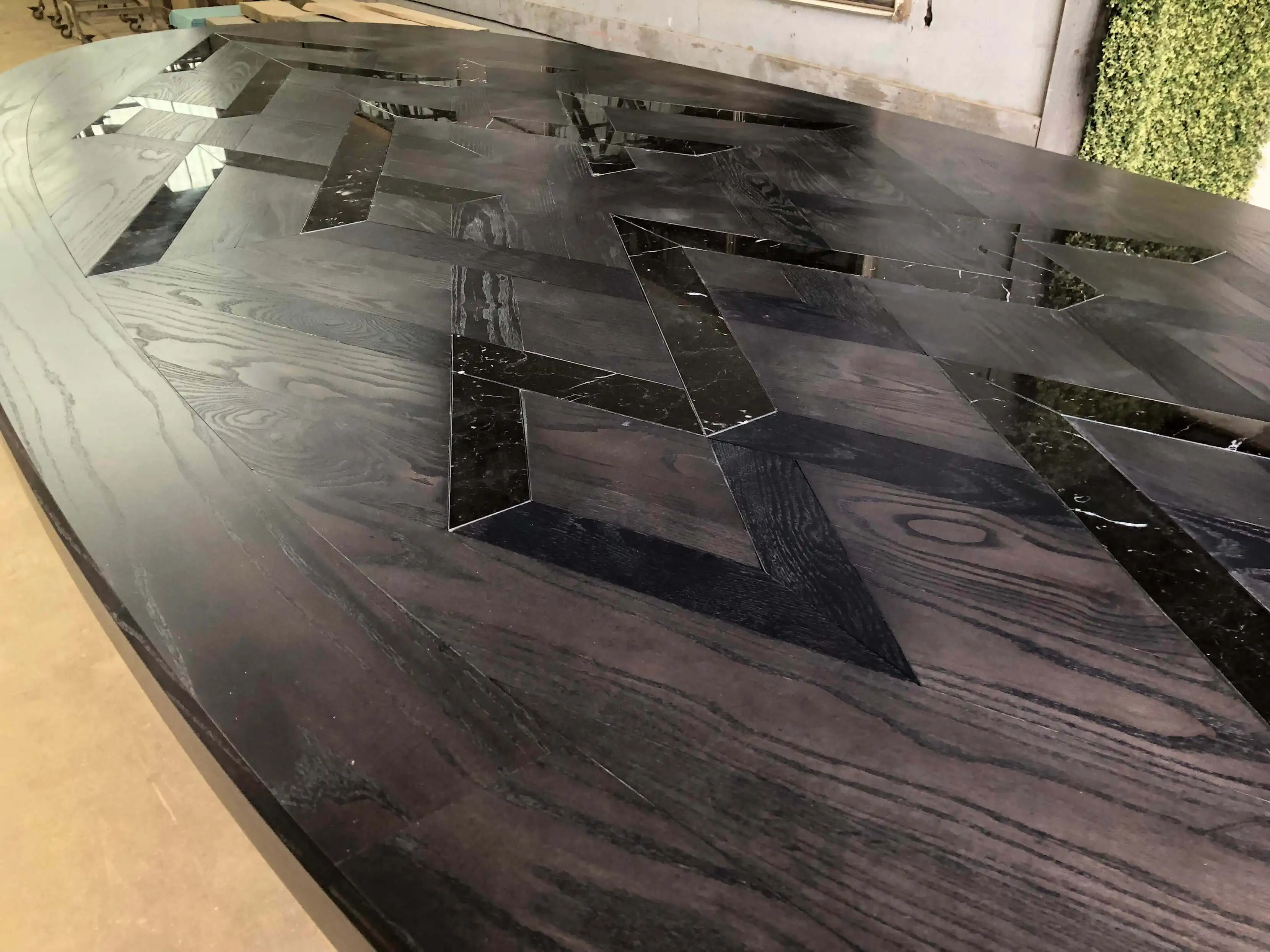 2021 French  large Oval dining table  inlaid  solid ash wood  and marble counter tops