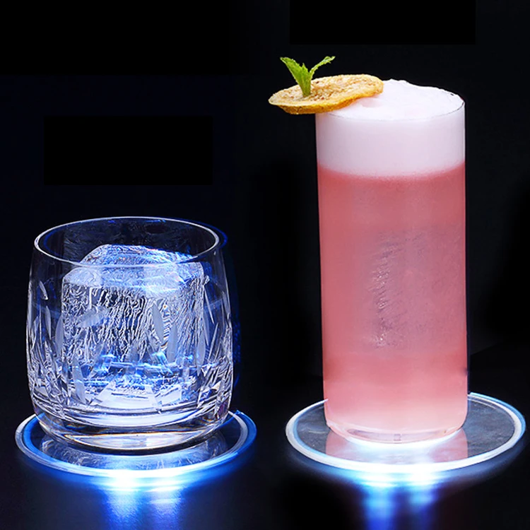 New Product Acrylic Customized Button Switch Flashing Waterproof Light Beer Coaster Led