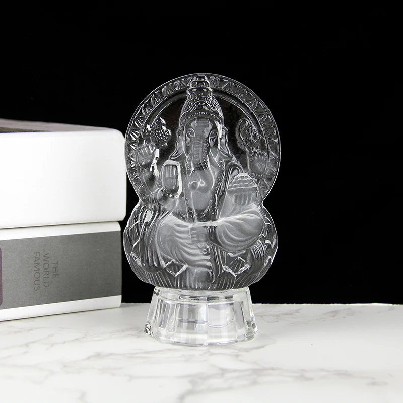 Exquisite Hindu Souvenirs Gift Ganesha Model Crystal Ganesh Statue With LED Base