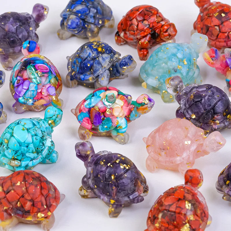 Natural Crystal Chips Stones Resin Tortoise Crafts Crystal Ornaments Resin Crafts Home Decoration Gifts
