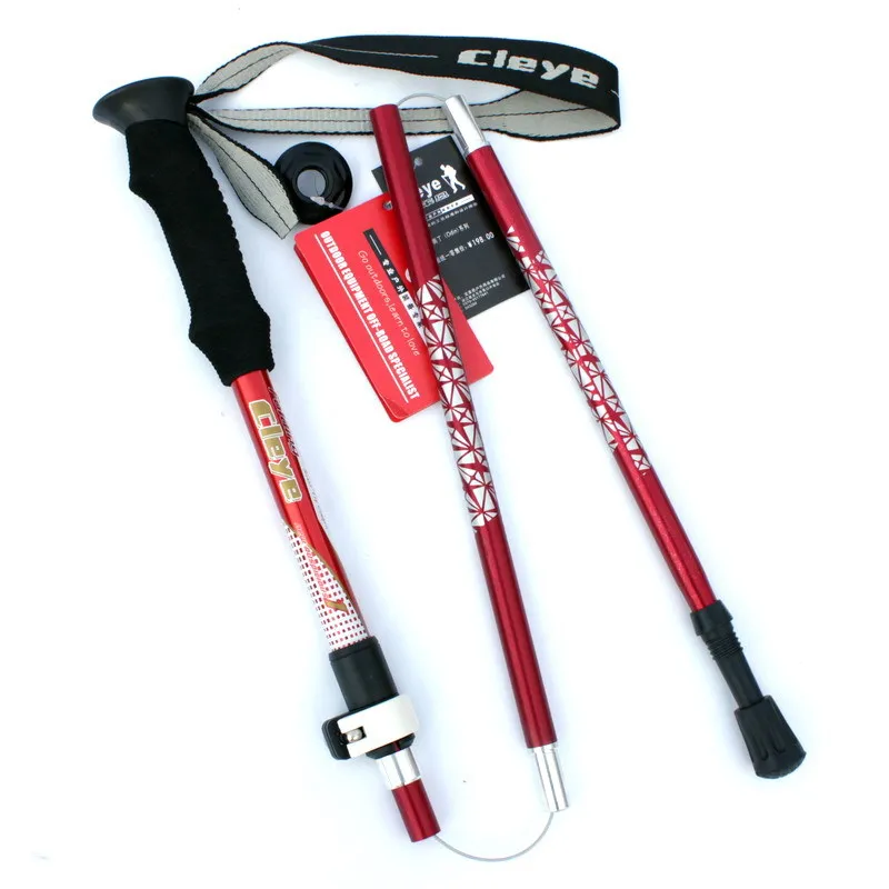 Outdoor Ultralight Aluminium fiber Hiking Stretching Folding Trekking Pole Mountain Walking Stick