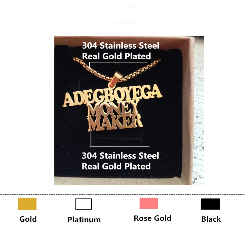 Stainless Steel Charm Personalized Name Necklace Punk Style Gold Chain Nameplate Collier Custom Gift